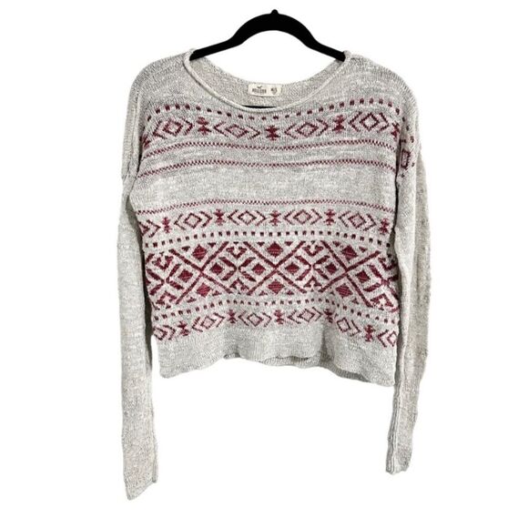Hollister, gray and burgundy cropped lightweight sweater, medium/large - Picture 1 of 5